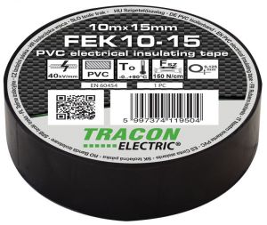 Bandă izolatoare, neagră 10m×15mm, PVC, 0-90°C, 40kV/mm