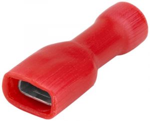Mufă glisantă complet izolată , alamă stanată, roşu 1,5mm2, 6,3×0,8mm