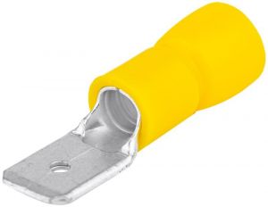 Fişă glisantă izolată, alamă, galben 6,3×0,8mm, 6mm2