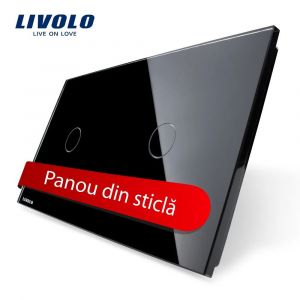 Panou intrerupator simplu+simplu cu touch Livolo din sticla