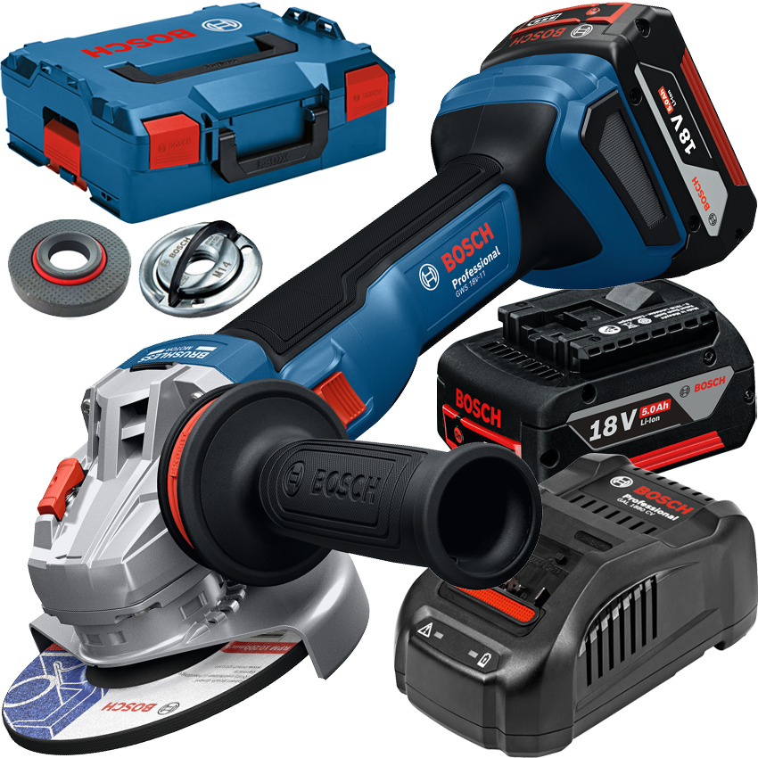 GWS 18V-11, Polizor unghiular brushless, cu 2 acumulatori Li-Ion, 5Ah, diametru disc 125 mm + L-BOXX
