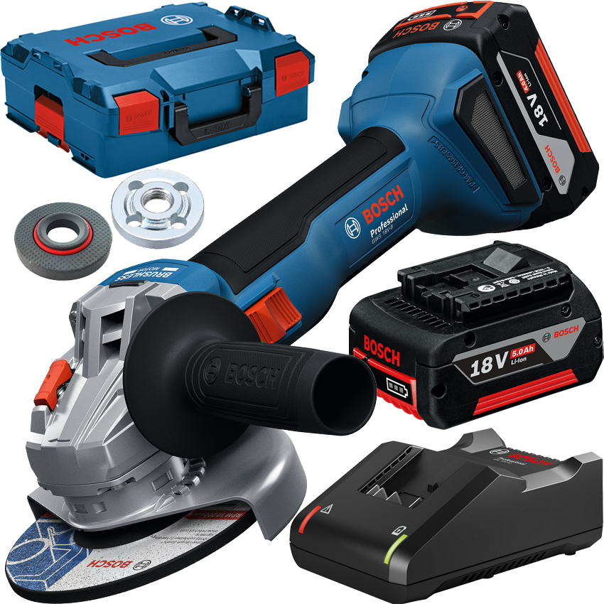 GWS 18V-8, Polizor unghiular brushless, cu 2 acumulatori Li-Ion, 5Ah, diametru disc 125 mm + L-BOXX