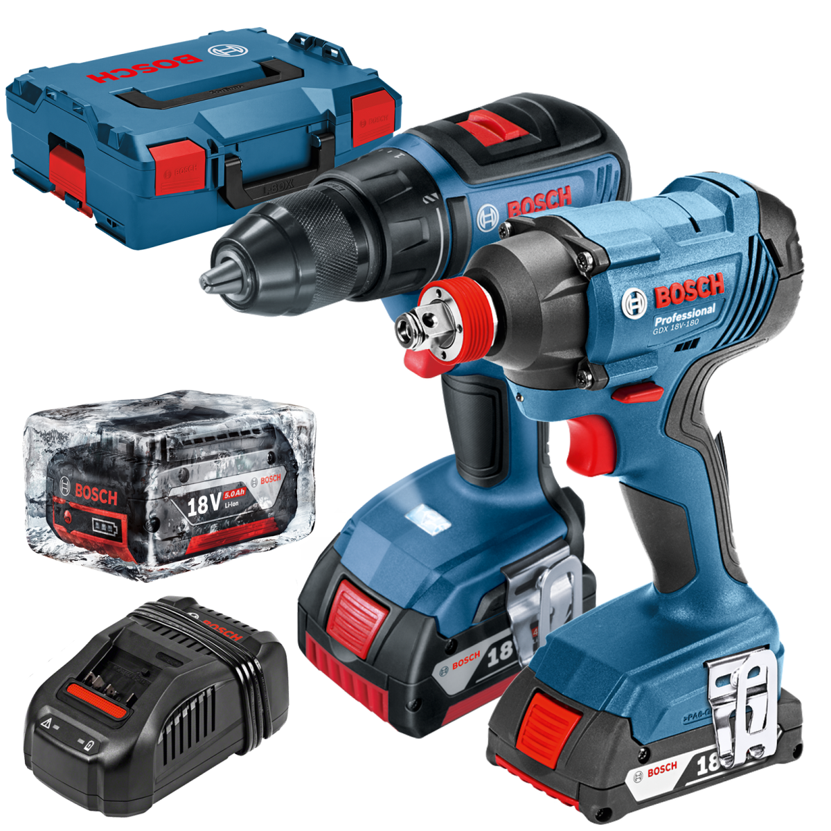 Kit 2 scule 18V, Masina de gaurit si insurubat (GSR 18V-50) Li-Ion, 18V, 50 Nm + Masina de insurubat cu impact (GDX 180-LI) Li-Ion, 18V, 180 Nm