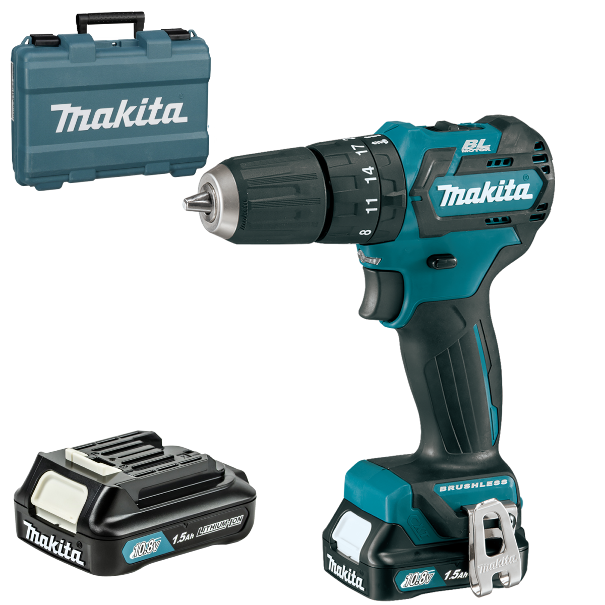 HP332DWYE Masina de gaurit cu percutie cu 2 acumulatori Li-Ion, 10.8V, 1.5Ah, 35Nm, brushless + Valiza