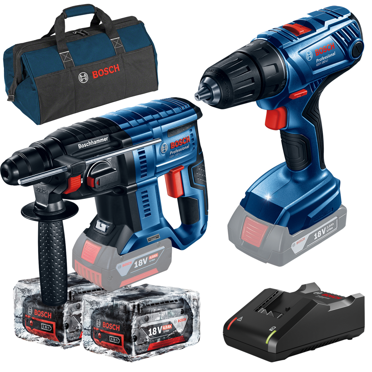 Kit 2 scule 18V, Ciocan rotopercutor (GBH 180-LI) Li-Ion, 18V, 2J + Masina de gaurit si insurubat (GSR 180-LI) Li-Ion, 18V, 54 Nm