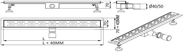 Rigola inox Clasic design 600x70