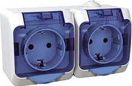 CEDAR PLUS Priza dubla 2P+E cu obturatoare cu capac 16A IP44 Alb, Transparent WDE000525