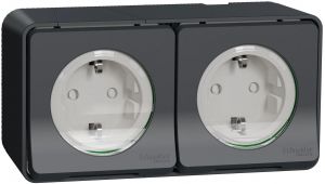 Mureva priza dubla2P+E, f surub,PT,gri