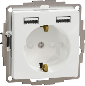 SEDNA Design Priza 2P+E cu obturatoare +2xUSB 2.4A Conexiuni fara surub 16A Alb