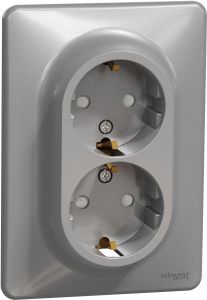 SEDNA Design Priza dubla 2P+E cu obturatoare 16A Aluminiu
