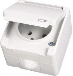 Gunsan Priza simpla 2P+E Aplicat IP54 Alb