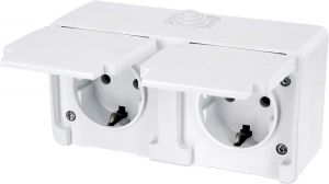 Gunsan Priza dubla 2P+E cu capac Aplicat IP54 Alb