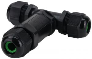 Manşon de cablu cu presetupe, tip T, de ramificaţie 0.5-4 mm2, IP68, PC+PA6.6, 5P, 450VAC, 24A
