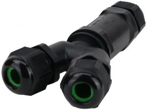 Manşon de cablu cu presetupe, tip Y, de ramificaţie 0.5-4 mm2, IP68, PC+PA6.6, 5P, 450VAC, 24A