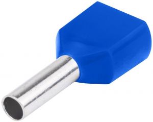 Tub de capăt dublu, izolat (PA6.6),cupru el.stanat, albastru 2×16mm2, l=14mm
