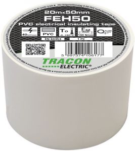 Bandă izolatoare, albă 20m×50mm, PVC, 0-90°C, 40kV/mm