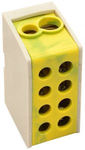 Clemă derivaţie, fixare pe şină, verde-galben 2×25mm2 / 2×25mm2, 400VAC, 101A
