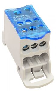 Clemă şir distribuţie, fixare pe şină, construcţie deschisă 1×50(35)mm2 / 6×25(16)mm2, 1000VAC/DC, 125A