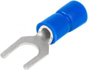 Papuc tip furcă, izolat, cupru electrolitic stanat, albastru 2,5mm2, M6, (d1=2,3mm, d2=6,6mm), PVC