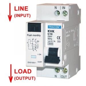 Disjunctor cu protecţie diferenţială, 2P, 2 module, curba B 10A, 30mA, 3kA, AC, E3