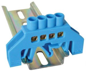 Baretă izolată (N/PE), culoare albastră 230/400VAC, 63A, 6×9mm, 4P, IP20
