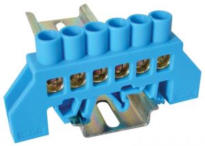 Baretă izolată (N/PE), culoare albastră 230/400VAC, 100A, 8×12mm, 6P, IP20