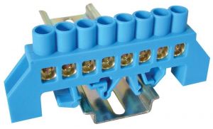 Baretă izolată (N/PE), culoare albastră 230/400VAC, 100A, 8×12mm, 8P, IP20