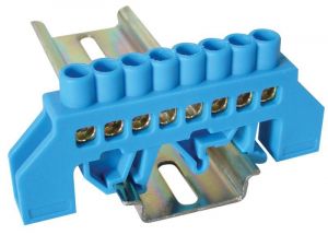 Baretă izolată (N/PE), culoare albastră 230/400VAC, 63A, 6×9mm, 8P, IP20
