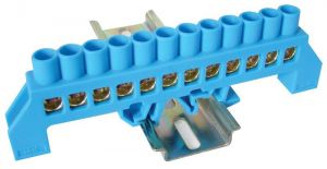 Baretă izolată (N/PE), culoare albastră 230/400VAC, 100A, 8×12mm, 12P, IP20