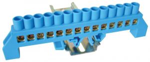 Baretă izolată (N/PE), culoare albastră 230/400VAC, 100A, 8×12mm, 14P, IP20
