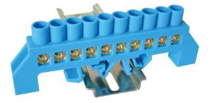 Baretă izolată (N/PE), culoare albastră 230/400VAC, 100A, 8×12mm, 10P, IP20