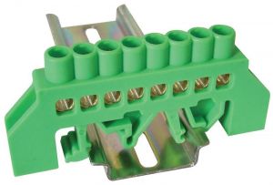 Baretă izolată (N/PE), culoare verde 230/400VAC, 63A, 6×9mm, 8P, IP20