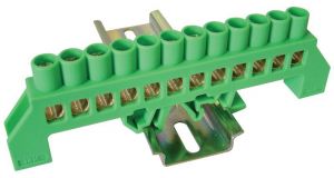 Baretă izolată (N/PE), culoare verde 230/400VAC, 100A, 8×12mm, 12P, IP20
