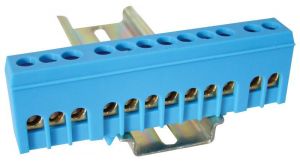 Baretă izolată (N/PE), închisă, culoare albastră 230/400VAC, 63A, 6×9mm, 12P, IP20