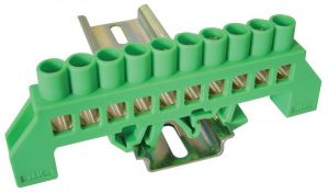 Baretă izolată (N/PE), culoare verde 230/400VAC, 100A, 8×12mm, 10P, IP20