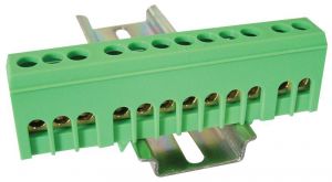 Baretă izolată (N/PE), închisă, culoare verde 230/400VAC, 63A, 6×9mm, 12P, IP20