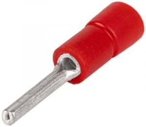 Papuc tip pin, izolat, cupru electrolitic stanat, roşu 1,5mm2, (l1=12mm, d1=1,8mm), PVC