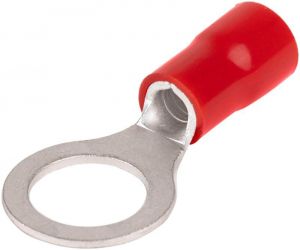 Papuc inelar izolat, cupru electrolitic stanat, roşu 10mm2, M10, (d1=4,7mm, d2=10,5mm),PVC