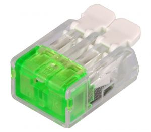 Clemă de legături fără şurub,transparentă, care se deschide 0,2-4(2,5)mm2, 32A, 450VAC 2P