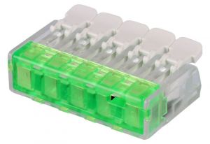 Clemă de legături fără şurub,transparentă, care se deschide 0,2-4(2,5)mm2, 32A, 450VAC 5P