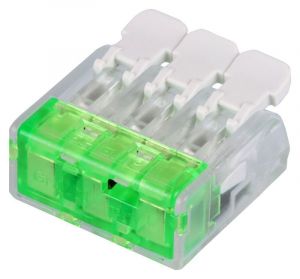 Clemă de legături fără şurub,transparentă, care se deschide 0,2-4(2,5)mm2, 32A, 450VAC 3P