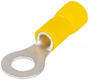 Papuc inelar izolat, cupru electrolitic stanat, galben 6mm2, M6, (d1=3,4mm, d2=6,4mm), PVC