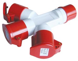 Distribuitor industrial cu fişă 16A, IN 1x3P+E 6h, OUT 3x3P+E 6h, IP44
