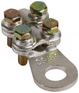 Papuc cu prindere prin şurub, tablă de cupru, 4 şuruburi 16-25mm2, M8, 4x(M5x20)