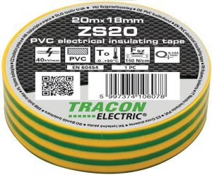 Bandă izolatoare, verde-galben 20m×18mm, PVC, 0-90°C, 40kV/mm