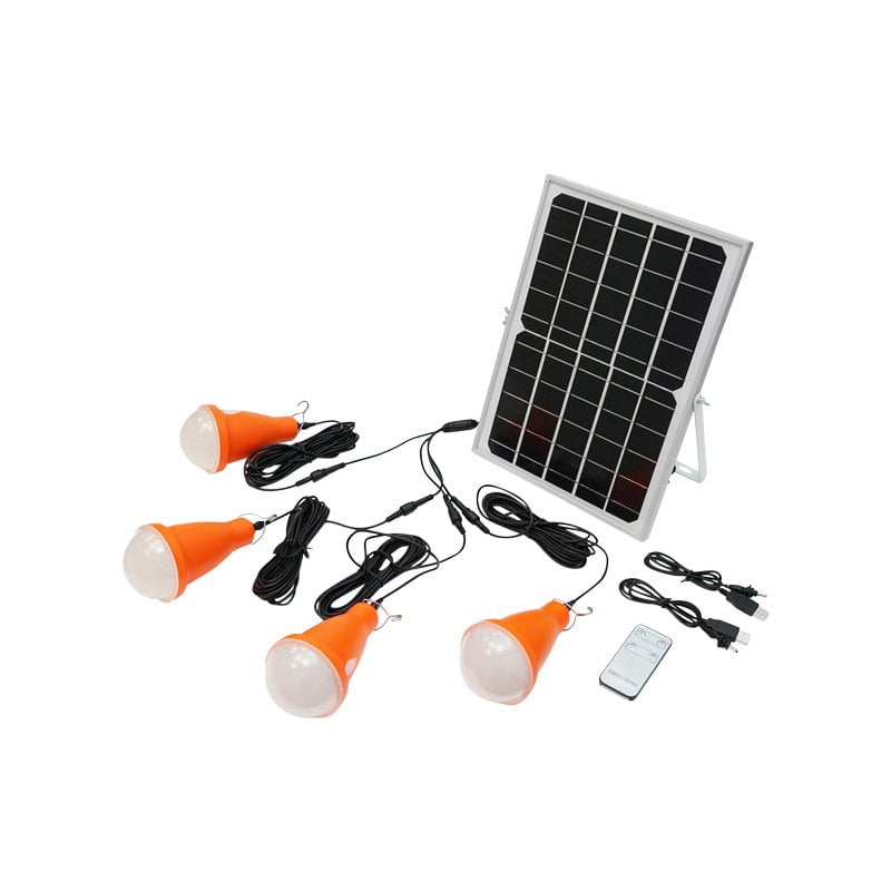 Sistem iluminat cu 4 becuri LED, panou solar 5V/10W si telecomanda