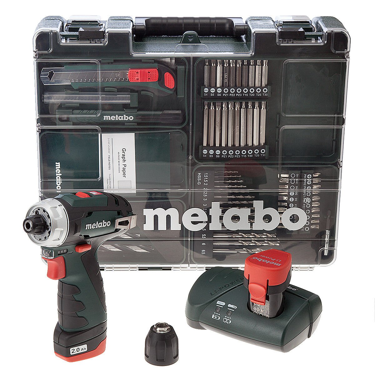 Masina de gaurit si insurubat Metabo set Powermaxx, Li-Ion, 10.8 V, 2 Ah, 34 Nm