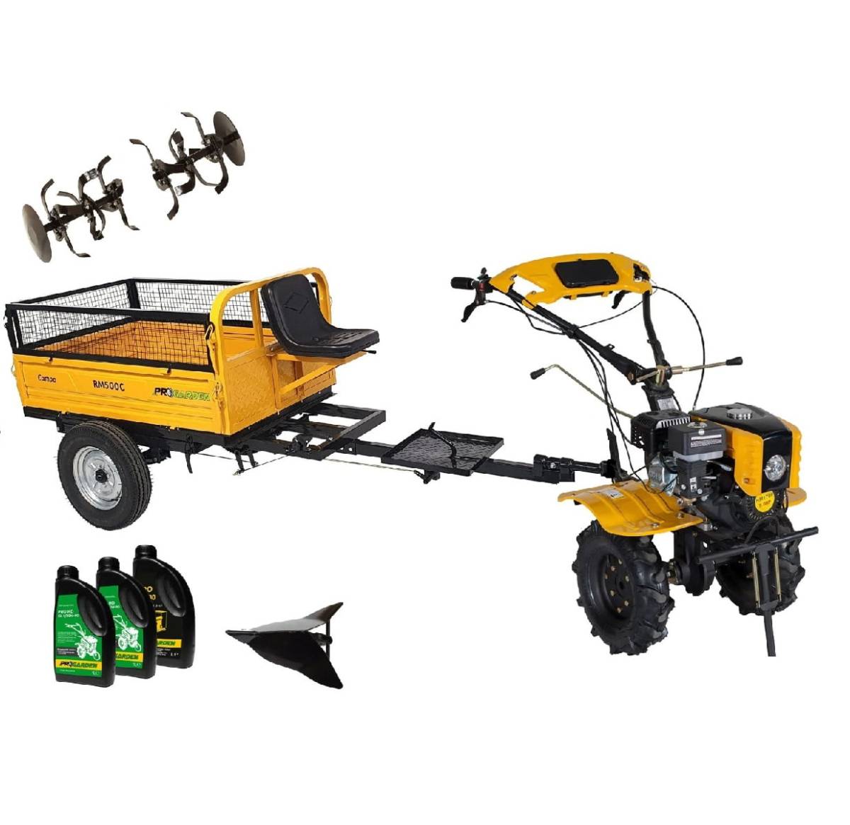 Pachet Motocultor ProGARDEN Campo 803, 7CP cu Remorca 500 kg si Rarita fixa