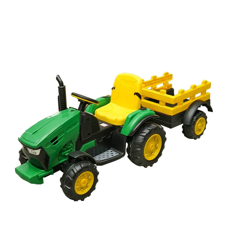 Jucarie Tractor electric verde cu remorca pentru copii