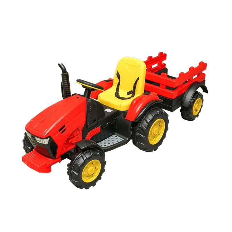 Jucarie Tractor electric rosu cu remorca pentru copii